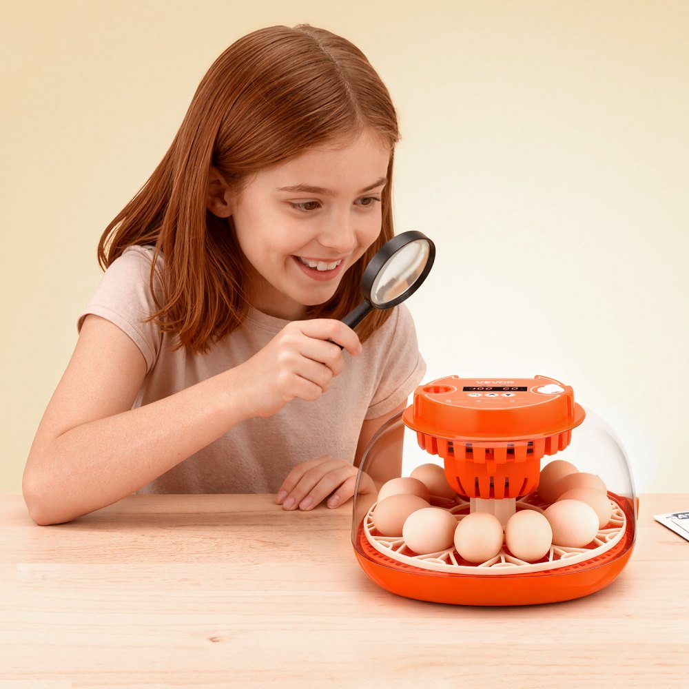 VEVOR 12 Egg Incubator, Automatic Egg Turner with LED Candler, Temperature & Humidity Control, 360° View Clear Window