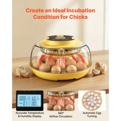 VEVOR 18 Egg Incubator, Automatic Egg Turner with LED Candler, Temperature & Humidity Control, 360° View Clear Window