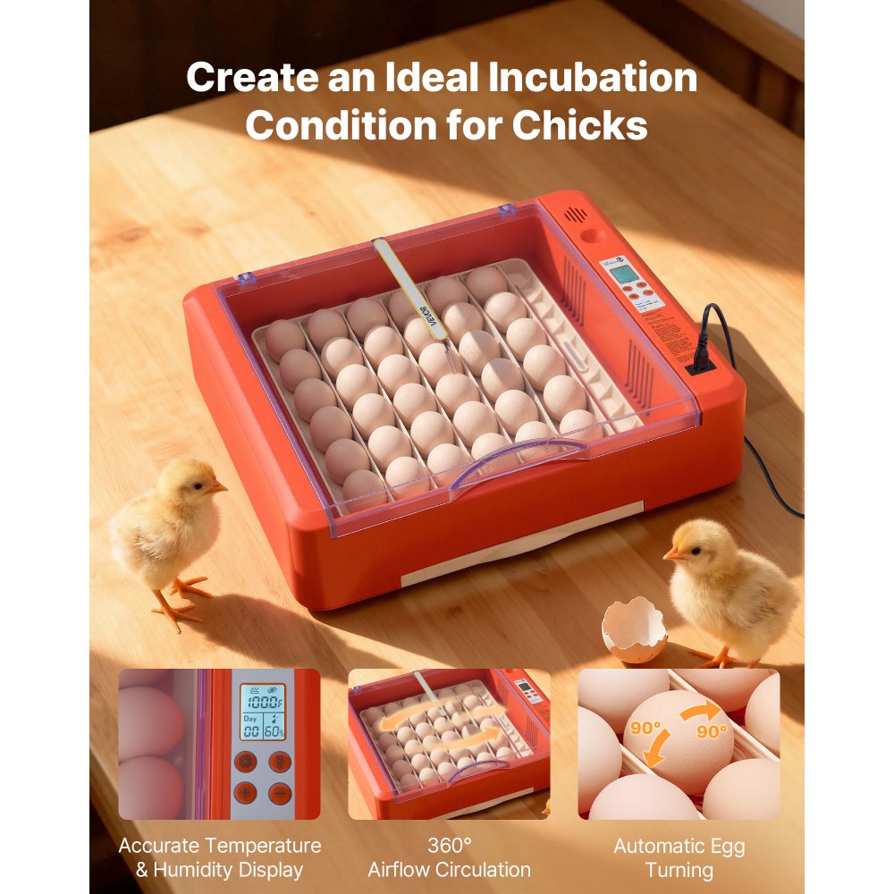 VEVOR 36 Egg Incubator, Automatic Egg Turner with LED Candler & Water Tray, Temperature & Humidity Control, 360° View