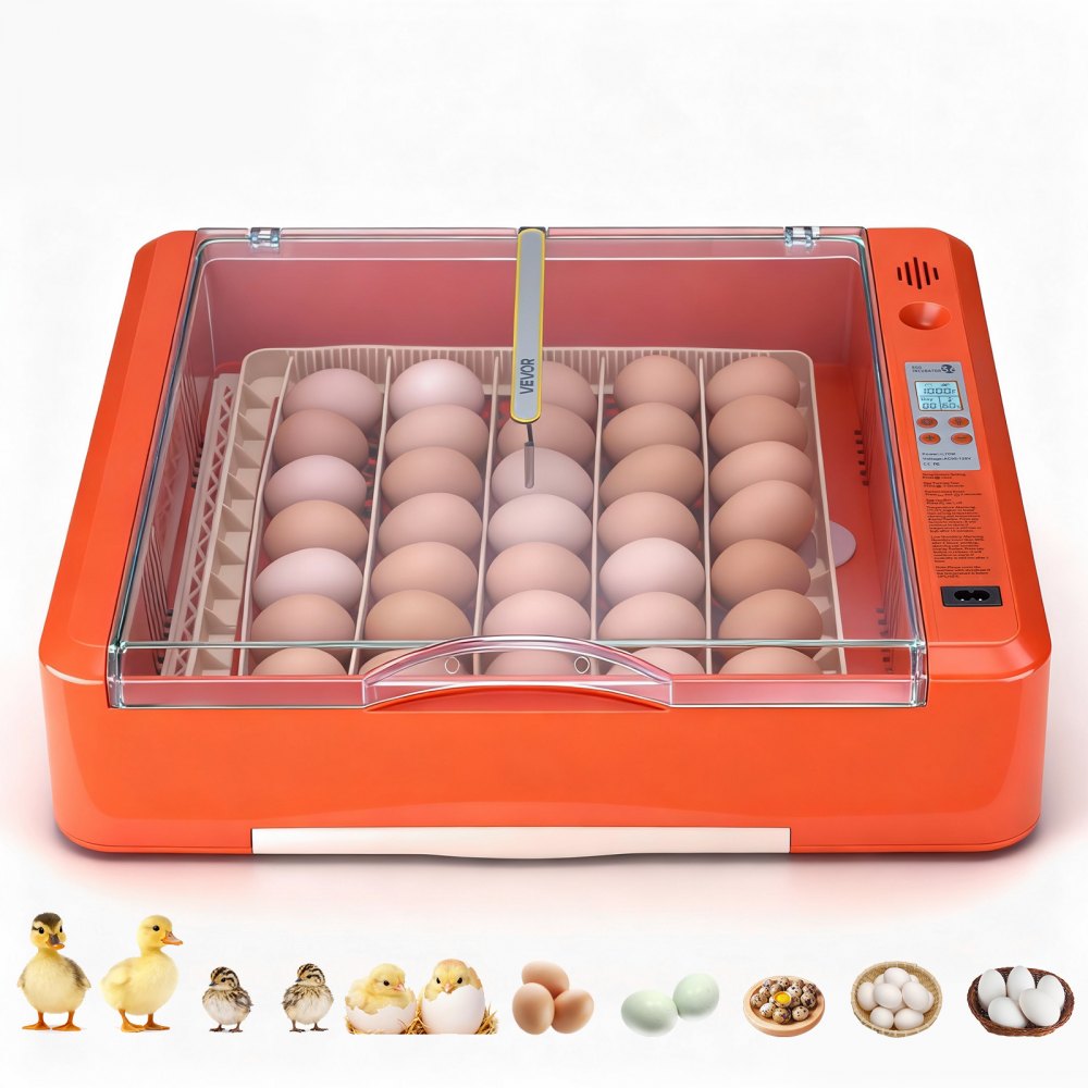 VEVOR 36 Egg Incubator, Automatic Egg Turner with LED Candler & Water Tray, Temperature & Humidity Control, 360° View