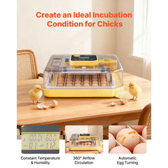 VEVOR 48 Egg Incubator, Automatic Egg Turner with LED Candler, Temperature Display & Auto Humidity Control, 360° View
