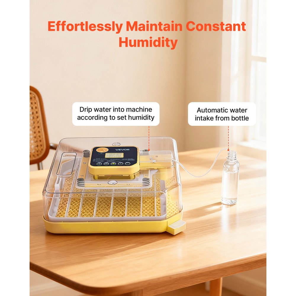 VEVOR 48 Egg Incubator, Automatic Egg Turner with LED Candler, Temperature Display & Auto Humidity Control, 360° View