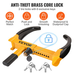 VEVOR Wheel Lock, 2 Packs Universal Wheel Clamp Lock, Adjustable Anti Theft Trailer Lock Wheel Clamp, Heavy-duty Steel