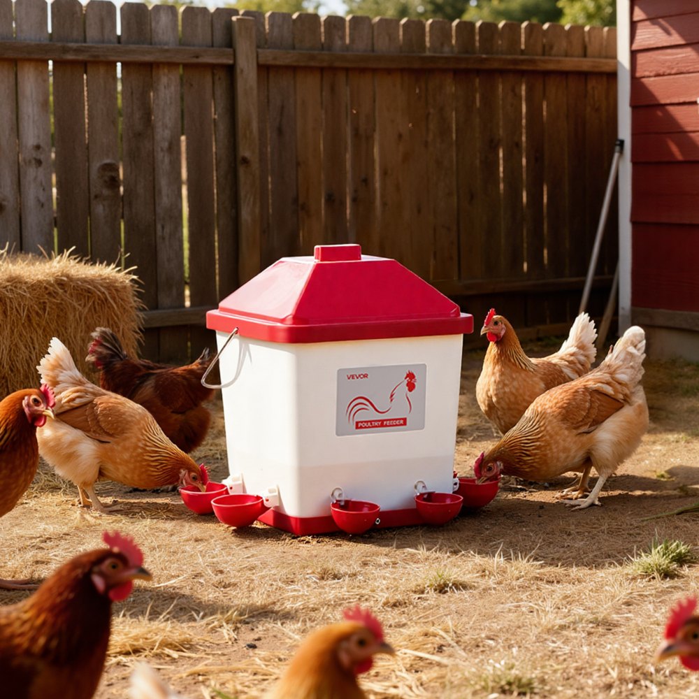 VEVOR 5 Gallon Automatic Chicken Waterer, 6 Water Ports, Automatic-Fill Water Cup, Automatic Gravity Waterer with