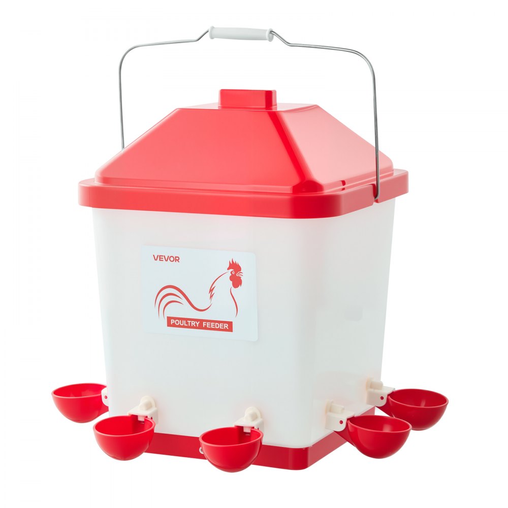 VEVOR 5 Gallon Automatic Chicken Waterer, 6 Water Ports, Automatic-Fill Water Cup, Automatic Gravity Waterer with