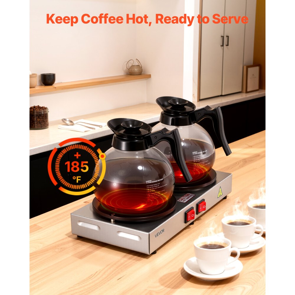 VEVOR Commercial Coffee Decanter Warm Plate, 80W x 2 Coffee-Carafe Warmer, Dual Warming Plates with Independent