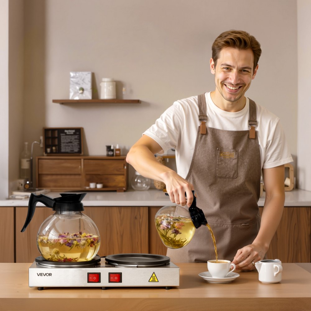 VEVOR Commercial Coffee Decanter Warm Plate, 80W x 2 Coffee-Carafe Warmer, Dual Warming Plates with Independent
