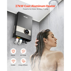 VEVOR Tankless Electric Water Heater, 27kW Instant Hot Water Heater Under Sink, On Demand for Bathroom, Kitchen, Office