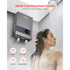 VEVOR Tankless Electric Water Heater, 36kW Instant Hot Water Heater Under Sink, On Demand for Bathroom, Kitchen, Office