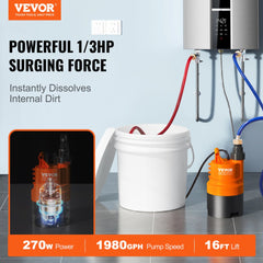 VEVOR Tankless Water Heater Flushing Kit, Includes Efficient Pump & 3.7 Gallon Pail & 2 Hoses, Wrench and Adapter for