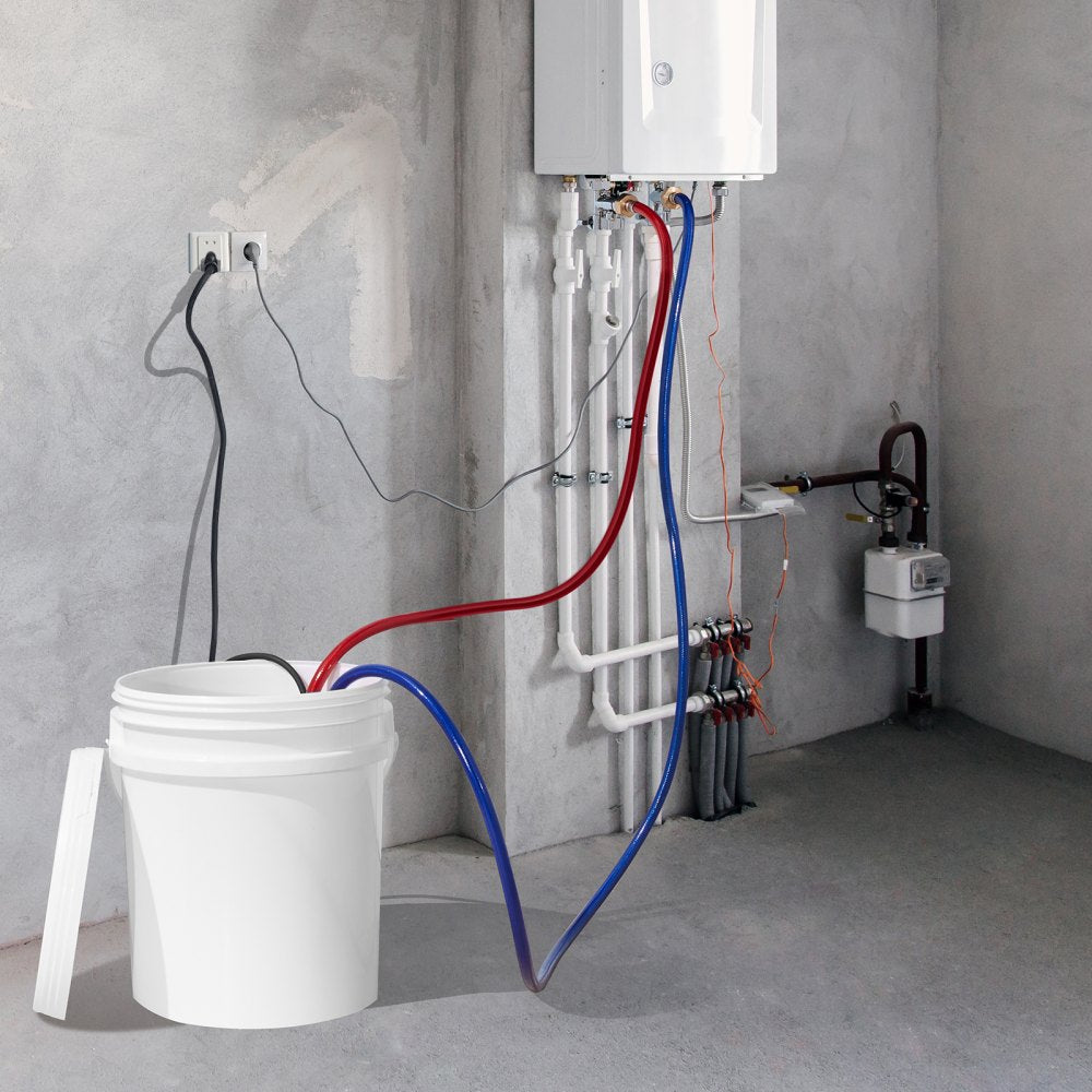 VEVOR Tankless Water Heater Flushing Kit, Includes Efficient Pump & 3.7 Gallon Pail & 2 Hoses, Wrench and Adapter for