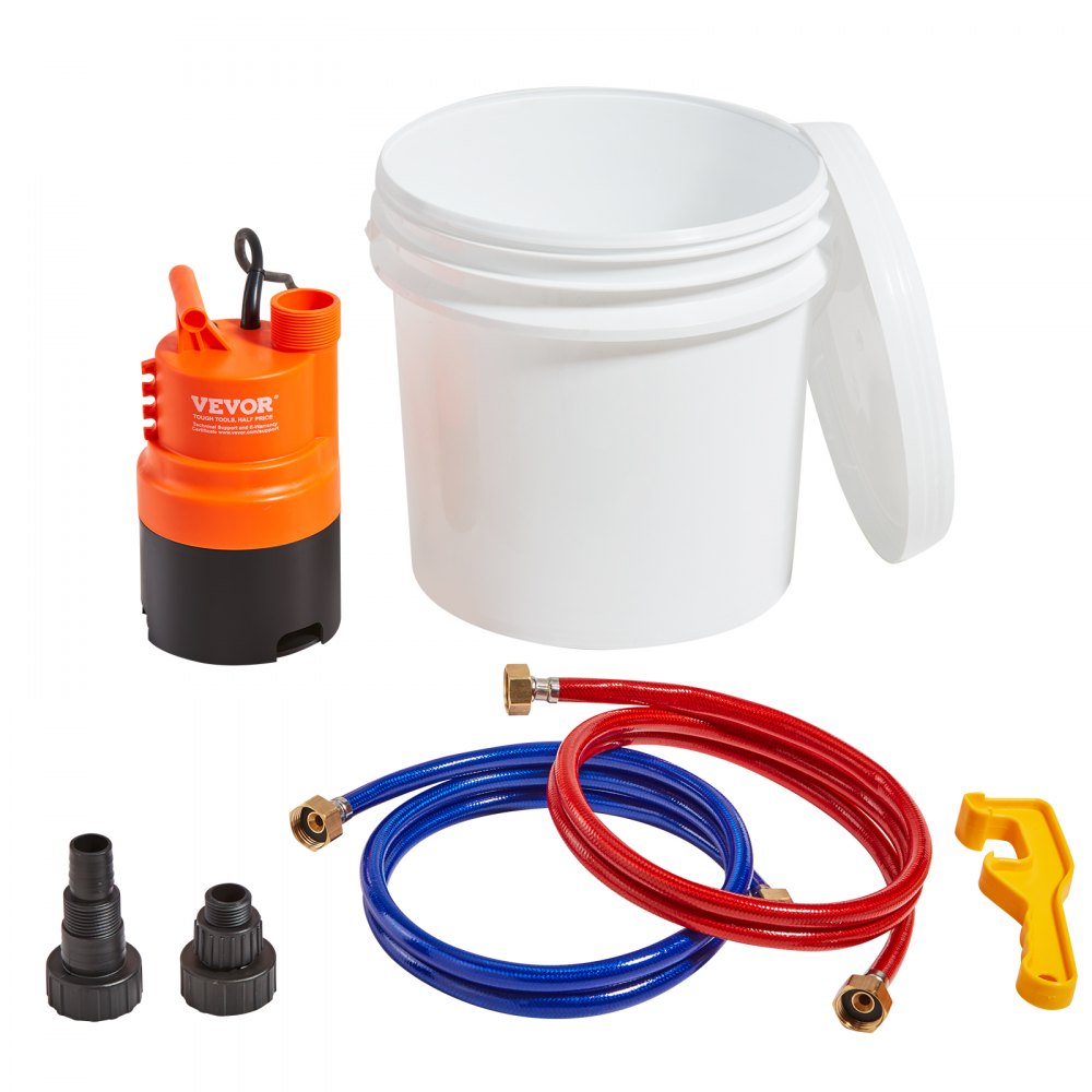 VEVOR Tankless Water Heater Flushing Kit, Includes Efficient Pump & 3.7 Gallon Pail & 2 Hoses, Wrench and Adapter for