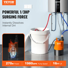 VEVOR Tankless Water Heater Flushing Kit, Includes Efficient Pump & 5 Gallon Pail & 2 Hoses & Descaling Powder, Wrench