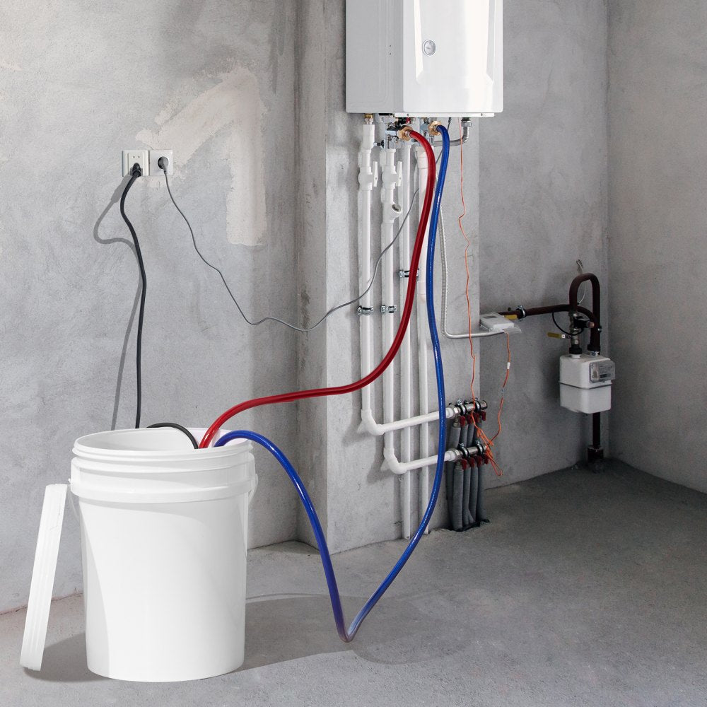 VEVOR Tankless Water Heater Flushing Kit, Includes Efficient Pump & 5 Gallon Pail & 2 Hoses & Descaling Powder, Wrench