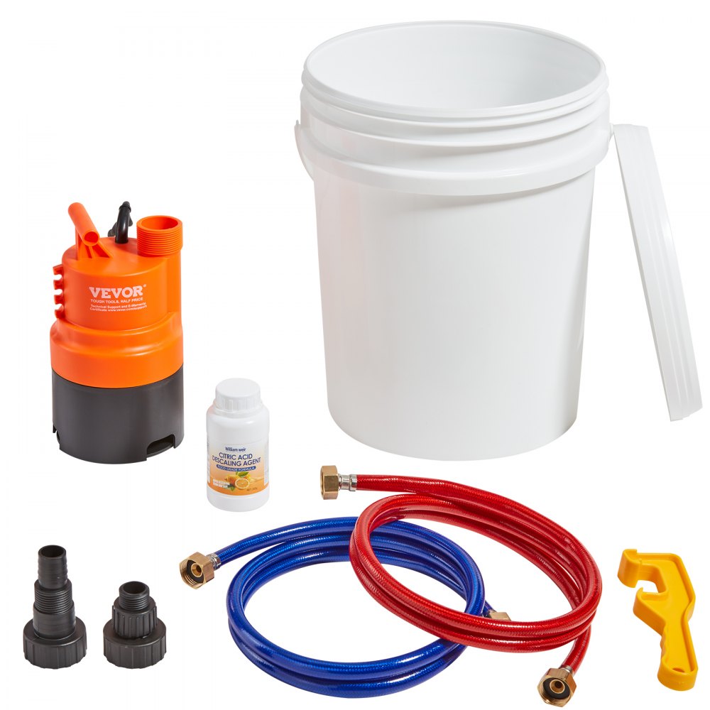 VEVOR Tankless Water Heater Flushing Kit, Includes Efficient Pump & 5 Gallon Pail & 2 Hoses & Descaling Powder, Wrench