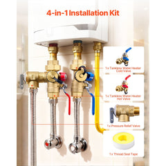 VEVOR Water Heater Kit, 3/4 Inch Tankless Water Heater Service Valve Kit with 2PCS 3/4″ NPT to 3/4″ NPT Isolation