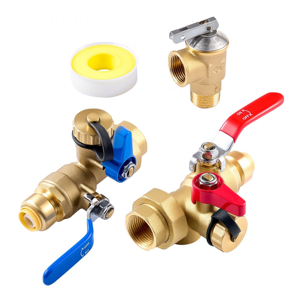 VEVOR Water Heater Kit, 3/4 Inch Tankless Water Heater Service Valve Kit with 2PCS 3/4″ NPT to 3/4″ PTC Isolation
