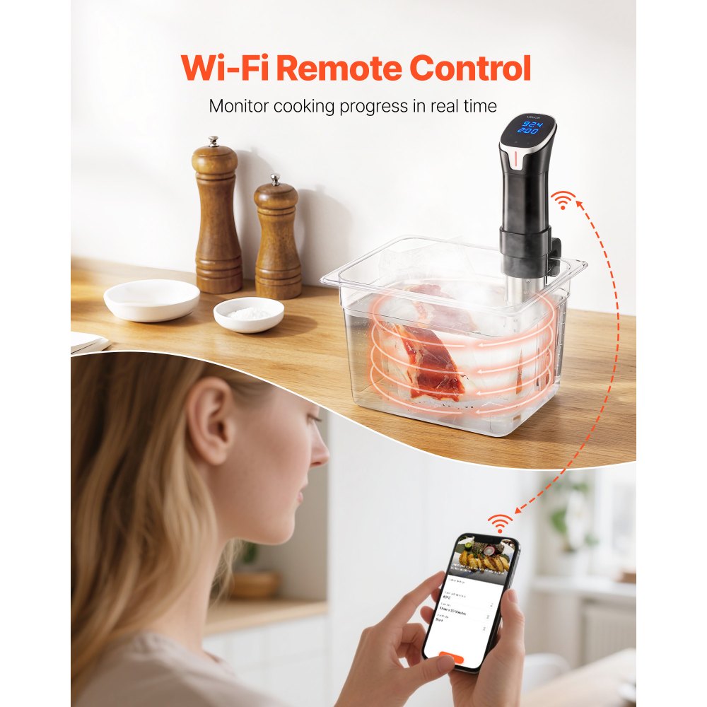 VEVOR Sous Vide Precision Cooker, 1100W Sous-Vide Cooking Machine, WIFI Immersion Circulator with LED Digital Display