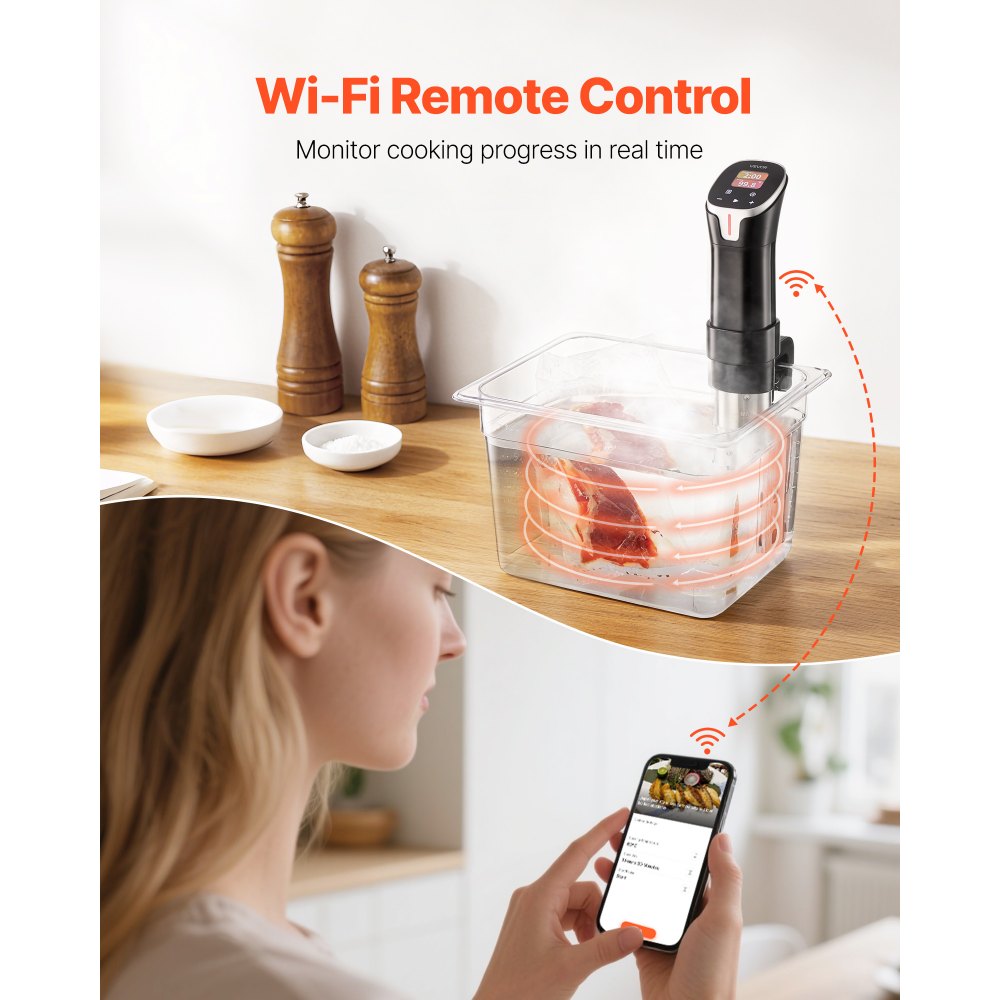 VEVOR Sous Vide Precision Cooker, 1100W Sous-Vide Cooking Machine, WIFI Immersion Circulator with 10 Preset Recipes