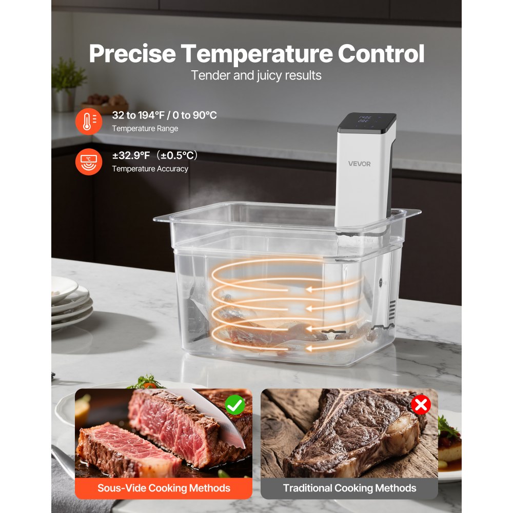 VEVOR Sous Vide Precision Cooker, 850W Sous-Vide Cooking Machine, Immersion Circulator with LED Digital Display, Secure