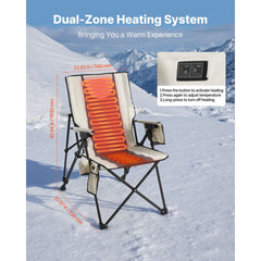 VEVOR Heated Camping Chair, 3 Heat Settings, High Back Folding Camping Chair, Supports 260lbs, Full Padded Beach Chairs