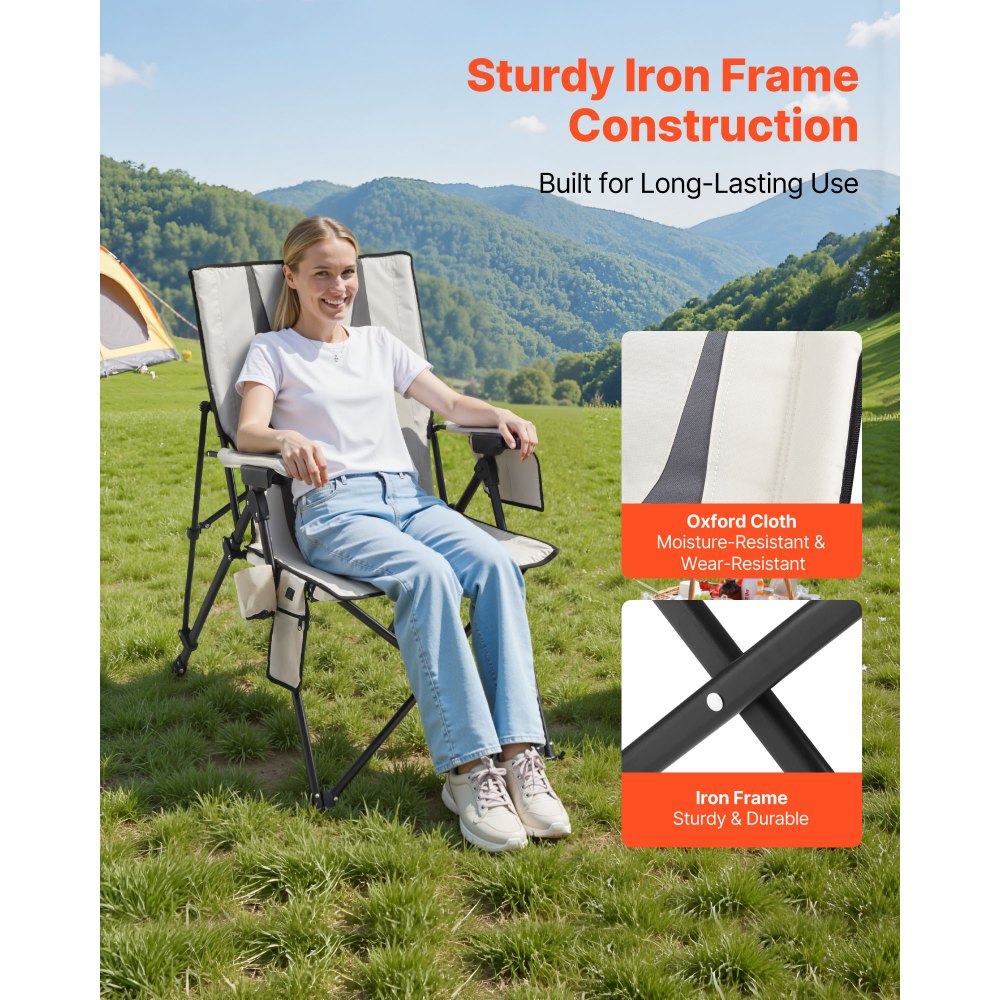 VEVOR Heated Camping Chair, 3 Heat Settings, High Back Folding Camping Chair, Supports 260lbs, Full Padded Beach Chairs