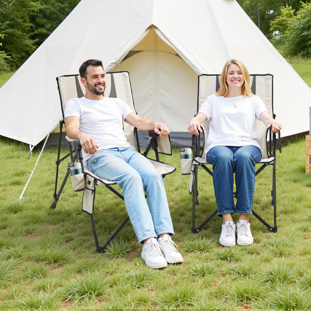 VEVOR Heated Camping Chair, 3 Heat Settings, High Back Folding Camping Chair, Supports 260lbs, Full Padded Beach Chairs