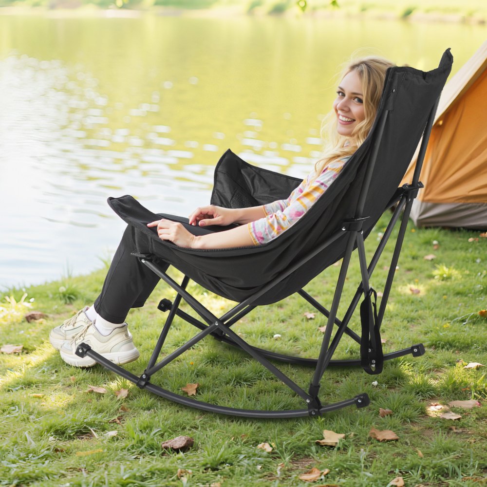 VEVOR Heated Camping Chair, 3 Heating Settings, Large-Sized Padded Folding Rocker, Heavy Duty Outdoor Lawn Chairs with