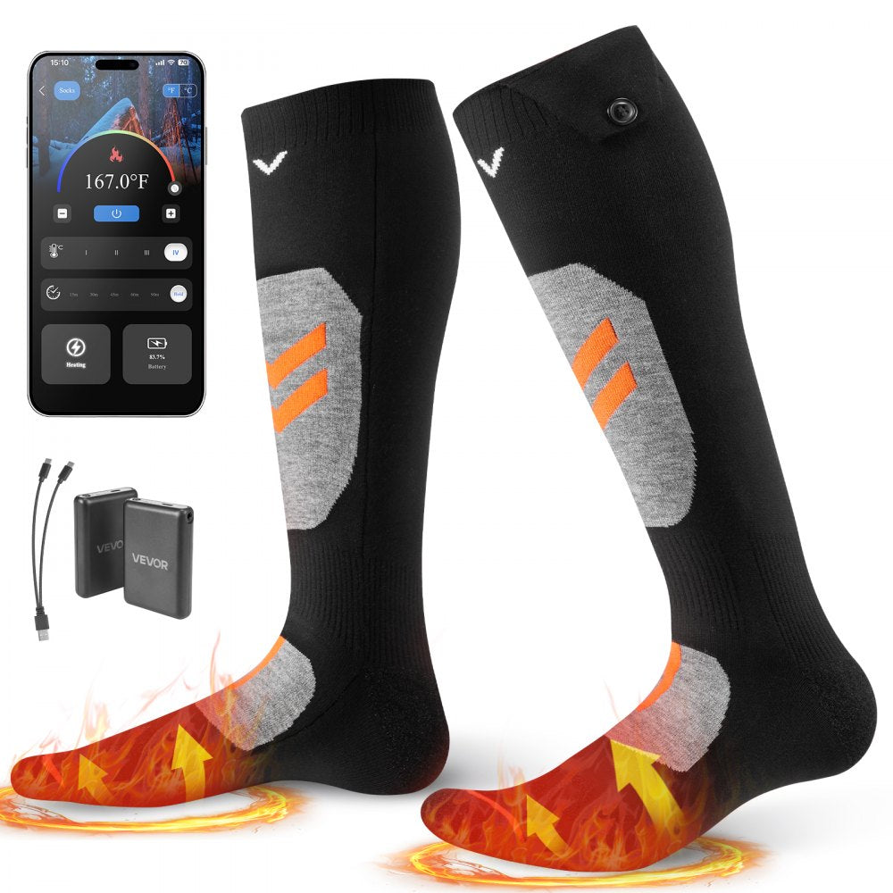 VEVOR Heated Socks, X-Large Size, 5000mAh Battery Rechargeable Heating Socks with 4 Heating Levels, Electric Heated