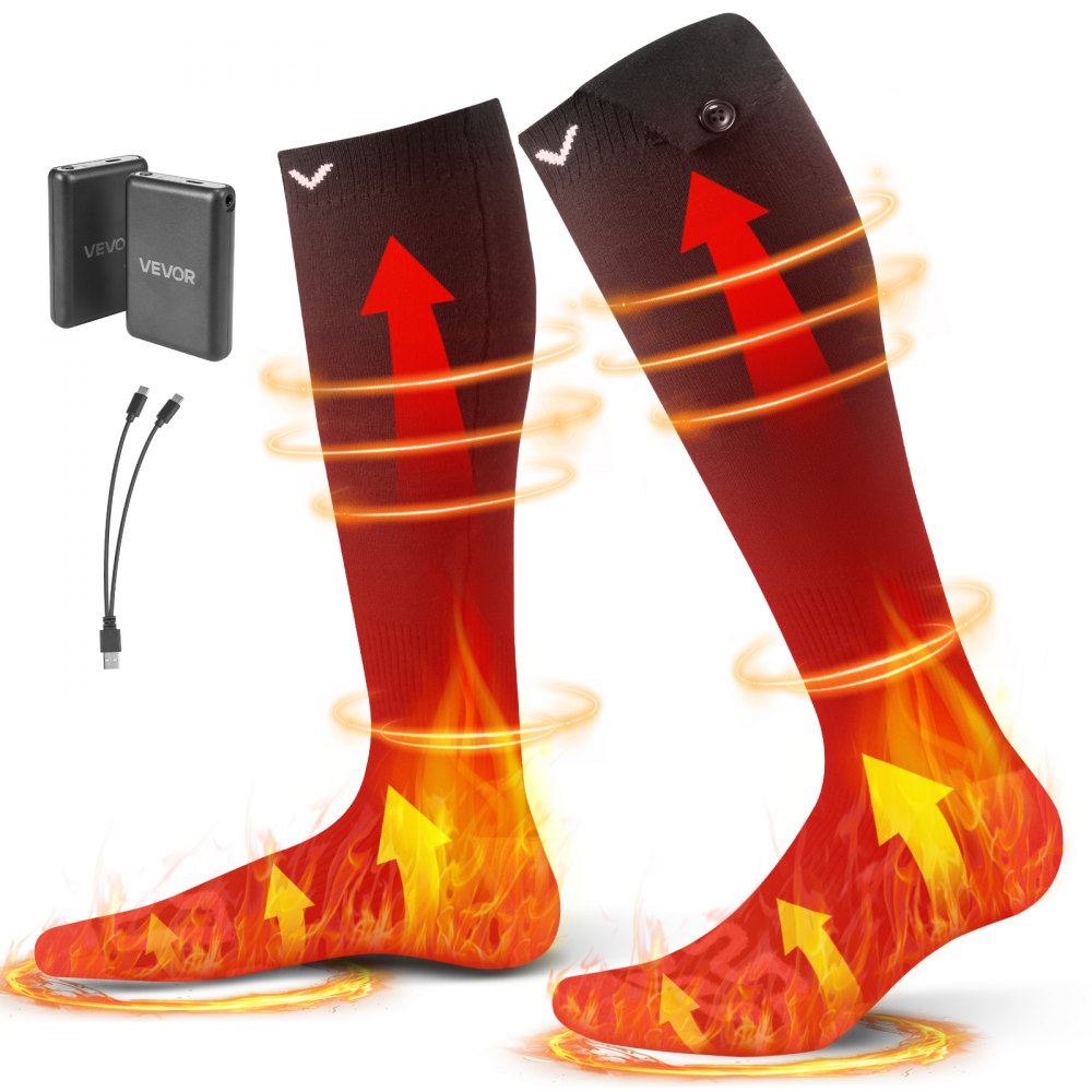 VEVOR Heated Socks, 5000mAh Battery Powered, Rechargeable Heating Socks with 4 Heating Levels, Electric Heated Sock for