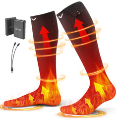 VEVOR Heated Socks, 5000mAh Battery Powered, Rechargeable Heating Socks with 4 Heating Levels, Electric Heated Sock for