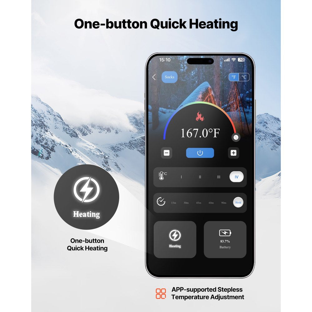 VEVOR Heated Socks, 6000mAh Battery Powered, Rechargeable Heating Socks with 4 Heating Levels, Electric Heated Sock