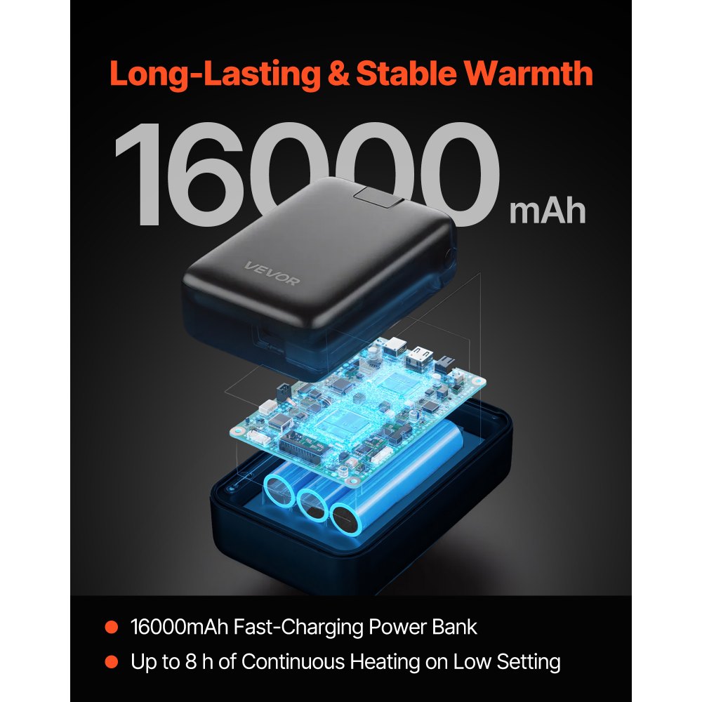 VEVOR Heated Jacket Hoodie for Men Women, Heated Sweatshirt Unisex Full-Zip with 7.4V 16000mAh Power Bank Pack, 5