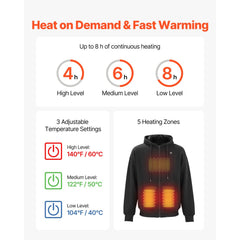 VEVOR Heated Jacket Hoodie for Men Women, Heated Sweatshirt Unisex Full-Zip with 7.4V 16000mAh Power Bank Pack, 5