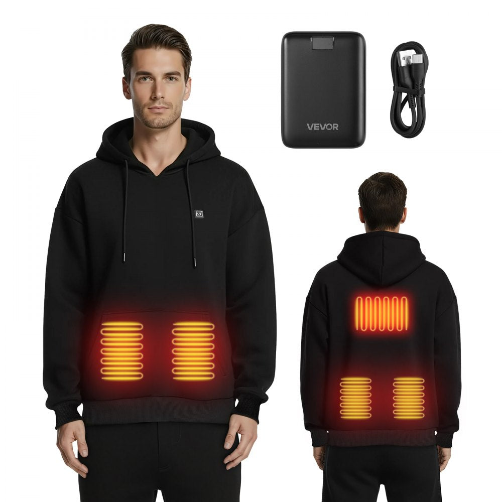 VEVOR Heated Sweatshirt Hoodie for Men Women, Heated Jacket Unisex with 7.4V 16000mAh Rechargeable Power Bank Pack, 5