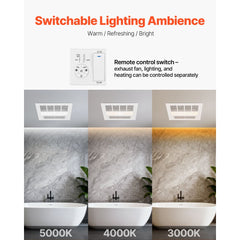 VEVOR Bathroom Exhaust Fan with Light and Heater, 80-90-110 CFM 1500W Bathroom Vent, 1.5 Sones Low-Noise, Premium DC
