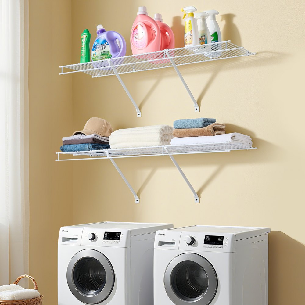 VEVOR Wire Shelf Kit, 4 ft, Set of 2, Wall Mounted Wire Shelves, Heavy-Duty Carbon Steel Hanging Shelf, Floating Wall