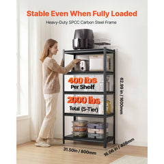 VEVOR Storage Shelves 5-Tier Adjustable Garage Shelving 2000 lbs Capacity, for Kitchen Pantry Basement Bathroom, 31.5"