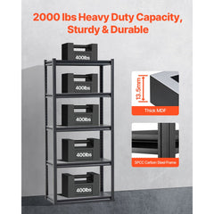 VEVOR Storage Shelves, 2000 lbs, 5 Tier Garage Storage Shelving, 16" D x 32" W x 72" H Adjustable Metal Shelves for