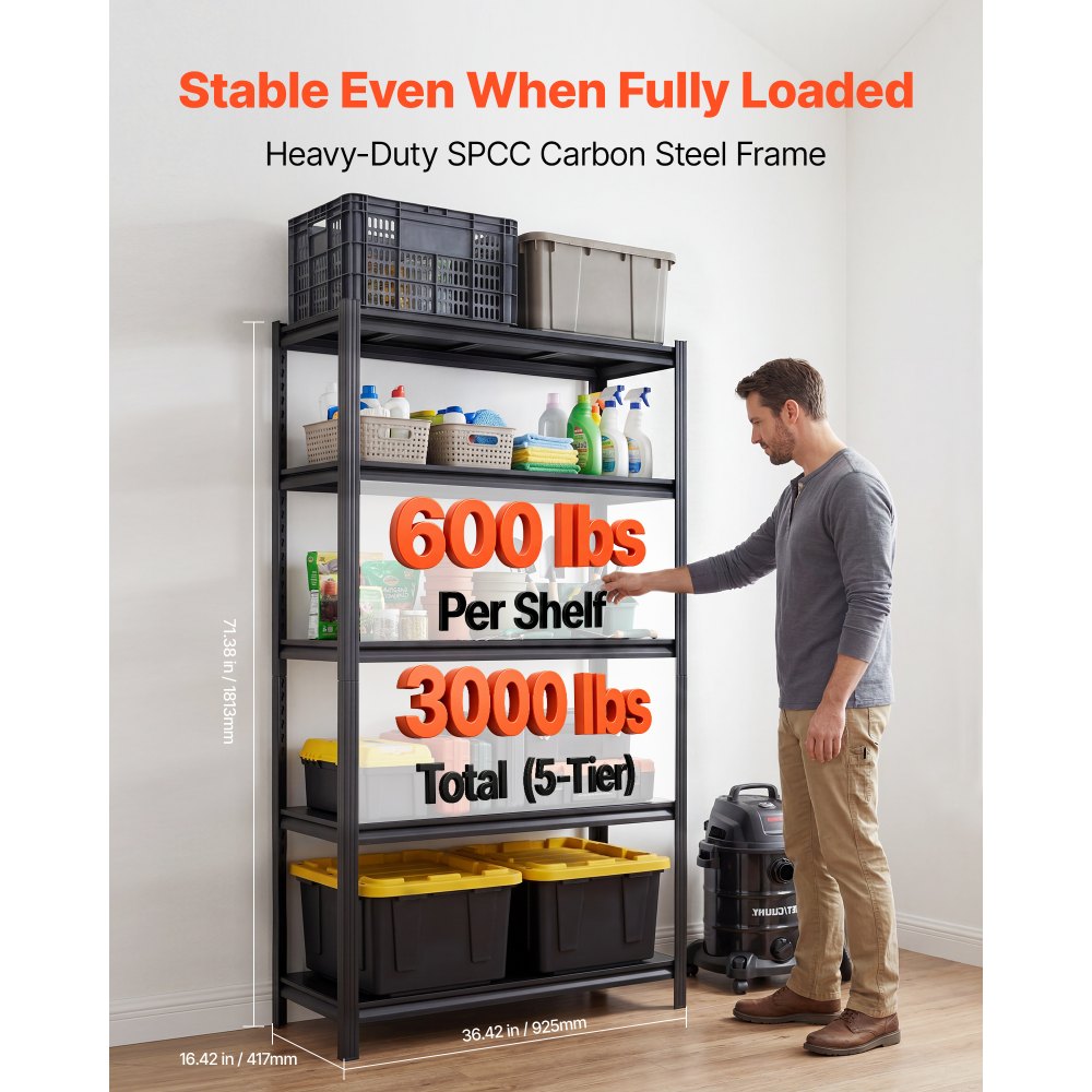 VEVOR Storage Shelves, 5-Tier Adjustable, 3000 lbs Capacity, Heavy Duty Garage Storage Shelving Unit, Metal Utility