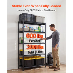 VEVOR Storage Shelves, 5-Tier Adjustable, 3000 lbs Capacity, Heavy Duty Garage Storage Shelving Unit, Metal Utility