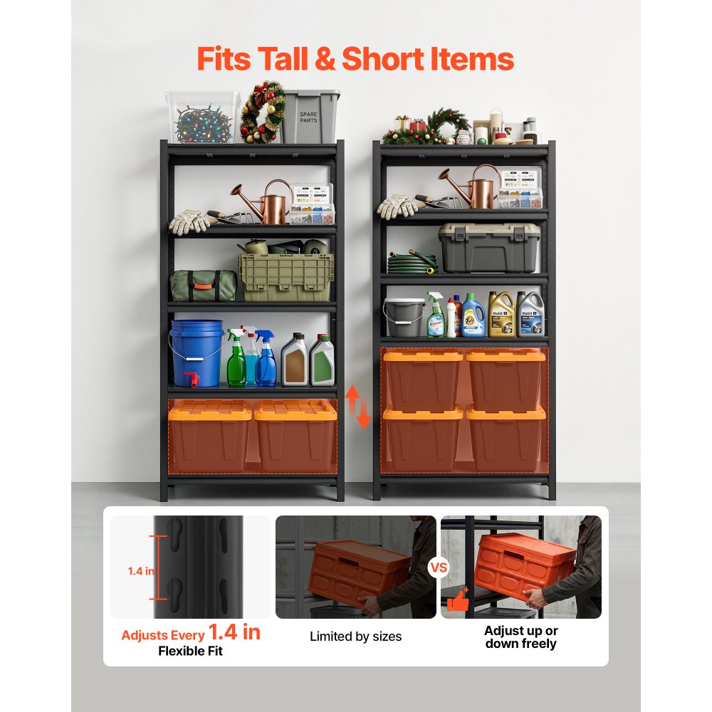 VEVOR Storage Shelves, 5-Tier Adjustable, 3000 lbs Capacity, Heavy Duty Garage Storage Shelving Unit, Metal Utility