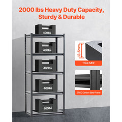 VEVOR Storage Shelves, 5-Tier Adjustable, 2000 lbs Capacity, Heavy Duty Garage Storage Shelving Unit, Metal Utility