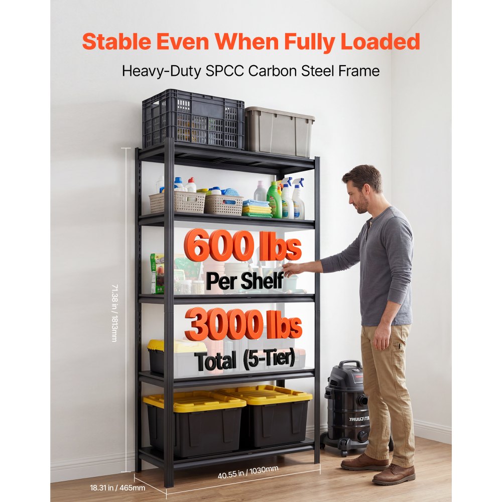 VEVOR Storage Shelves, 5-Tier Adjustable, 3000 lbs Capacity, Heavy Duty Garage Storage Shelving Unit, Metal Utility