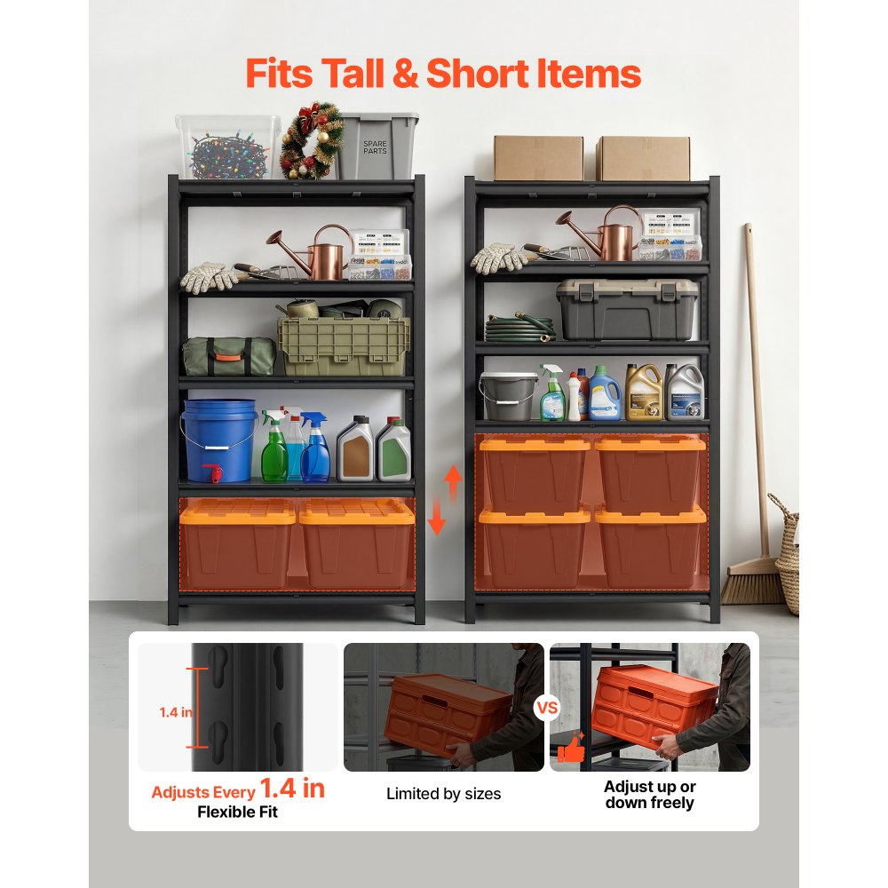 VEVOR Storage Shelves, 5-Tier Adjustable, 3000 lbs Capacity, Heavy Duty Garage Storage Shelving Unit, Metal Utility