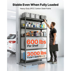 VEVOR Storage Shelves, 5-Tier Adjustable, 3000 lbs Capacity, Heavy Duty Garage Storage Shelving Unit, Metal Utility