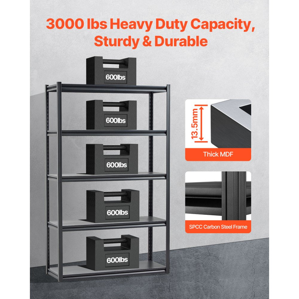 VEVOR Storage Shelves, 3000 lbs, 5 Tier Garage Storage Shelving, 18" D x 48" W x 78" H Adjustable Metal Shelves for