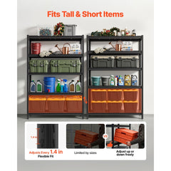 VEVOR Storage Shelves, 5-Tier Adjustable, 2500 lbs Capacity, Heavy Duty Garage Storage Shelving Unit, Metal Utility