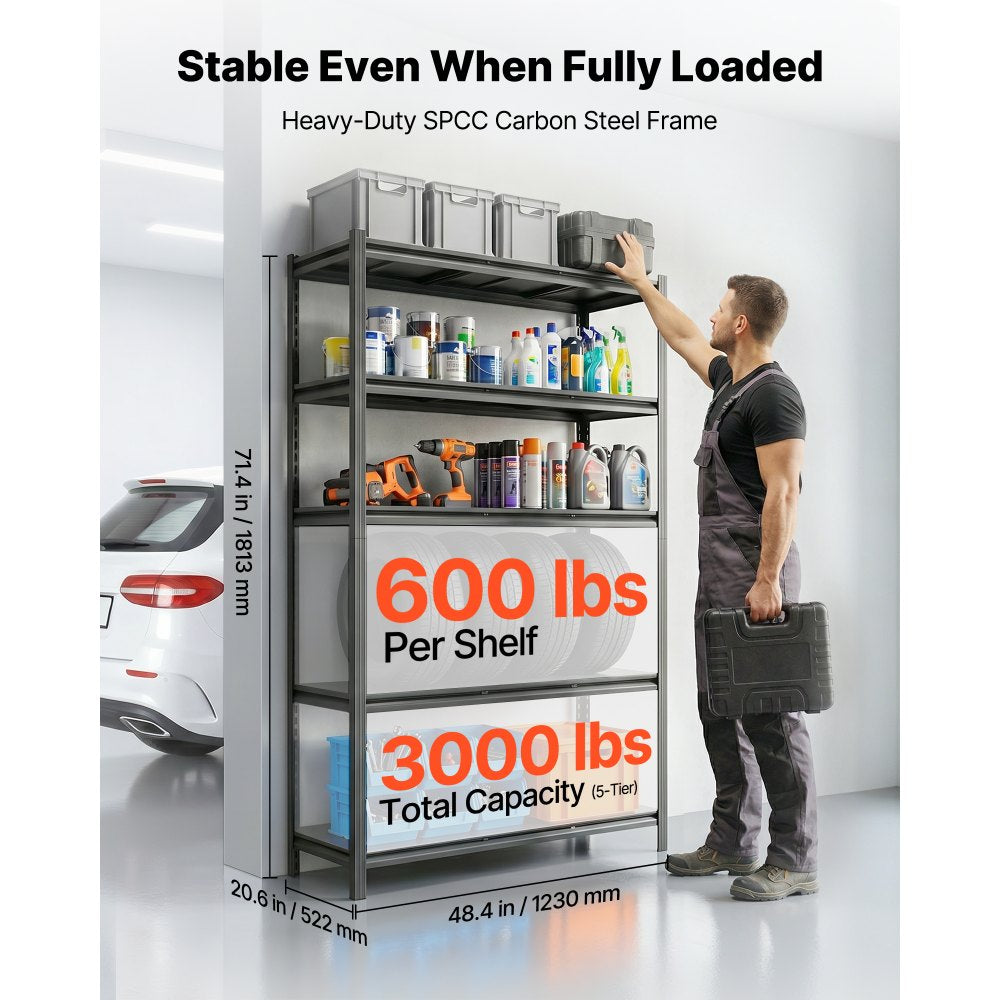 VEVOR Storage Shelves, 5-Tier Adjustable, 3000 lbs Capacity, Heavy Duty Garage Storage Shelving Unit, Metal Utility