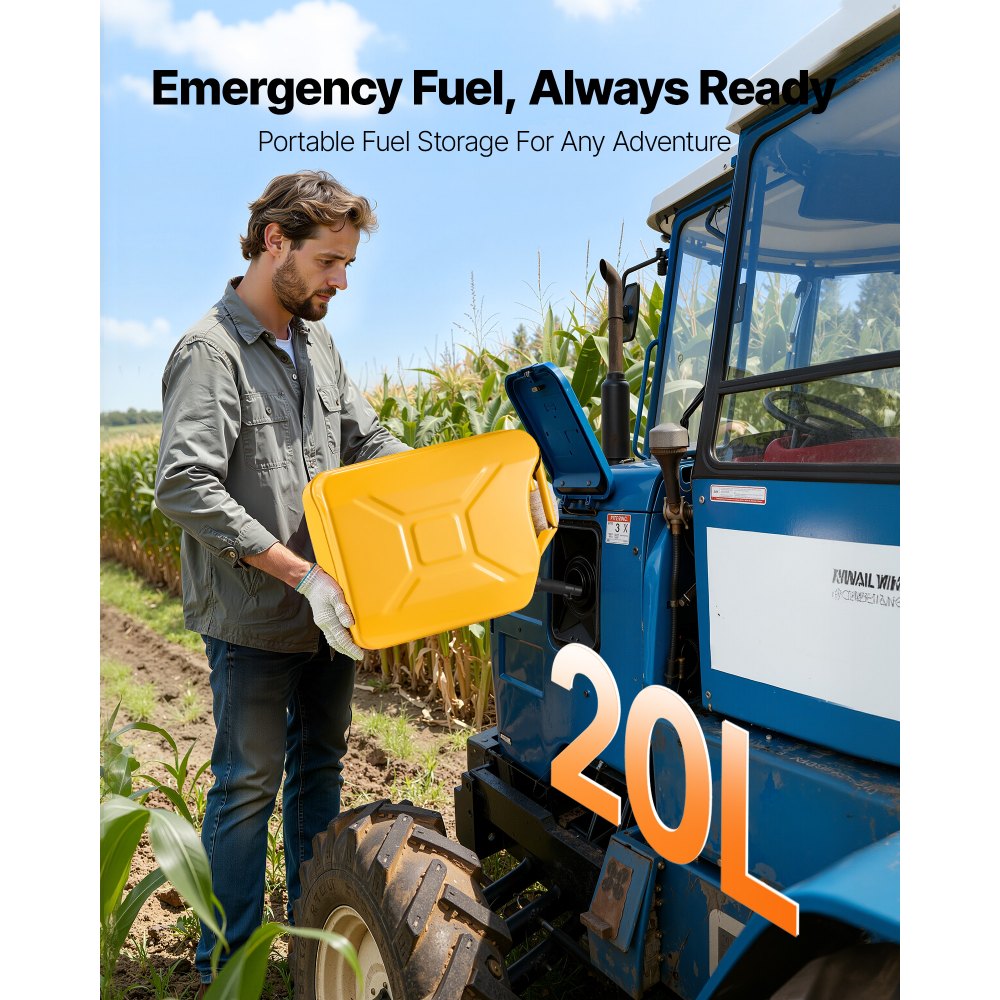 Newly Upgraded Oil-Tight VEVOR Metal Fuel Container, 5.3 Gallon, Fuel Jerry Can with Spout and Comfort Handle, 6 L/min